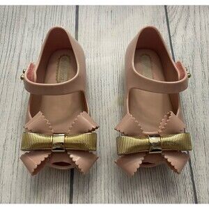 Pale Pink Gold Bow Mini Melissa Little Girl Toddler Sandals Shoes, Size 5